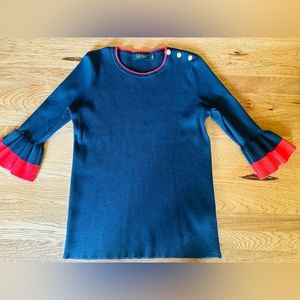 Lauren Ralph Lauren Blue W/ Red Ruffle Sleeve Gold Button Trim Sweater (L)